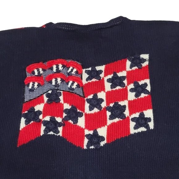 Vintage Eagle's Eye Cardigan Sweater Patriotic Red White & Blue 4th July Sz S - Picture 8 of 10